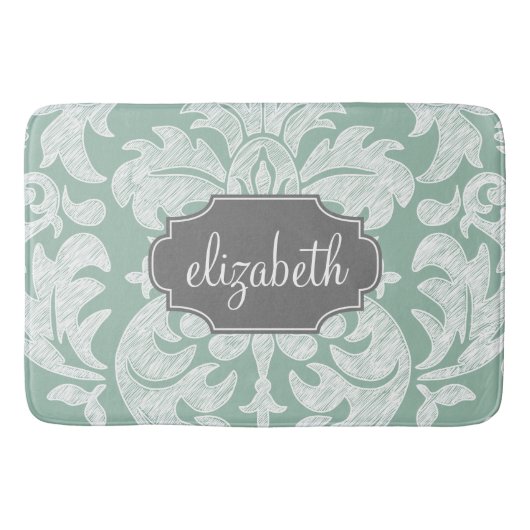 ミント&グレーダマスクパターン名前をカスタムする バスマット (正面)