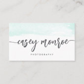 ミント&グレー水彩署名スクリプト 名刺 (正面)