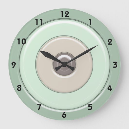 ミント&コーヒーサークル&数字とブルズアイ ラージ壁時計 (正面)
