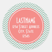 ミント&コーラルシェブロンカスタムズモノグラム ラウンドシール (正面)