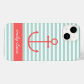 ミント&コーラルストライプいかりモノグラム Case-Mate iPhoneケース (裏面 (横))