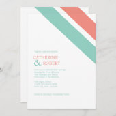ミント&コーラルストライプの結婚式招待状 招待状 (正面/裏面)