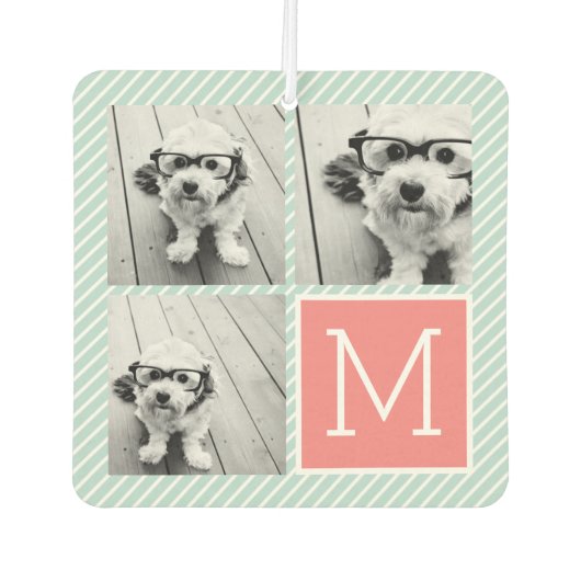 ミント&コーラルフォトコラージュカスタムモノグラム カーエアーフレッシュナー (正面)