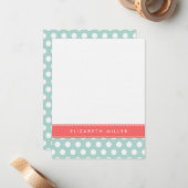 ミント&コーラルリボン水玉模様モノグラムノートカード ノートカード (正面/裏面インサイチュ)