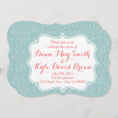 ミント·コーラル·ダマスク結婚式の招待 招待状 (正面/裏面)
