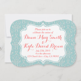 ミント·コーラル·ダマスク結婚式の招待 招待状