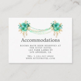 ミント＆ゴールドの花のライト ウェディング 宿泊施設 エンクロージャーカード