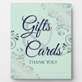 ミント、シルバー、ネイビーのウェディングギフト&カードサイン フォトプラーク (正面)
