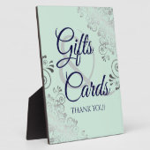 ミント、シルバー、ネイビーのウェディングギフト&カードサイン フォトプラーク (側面)