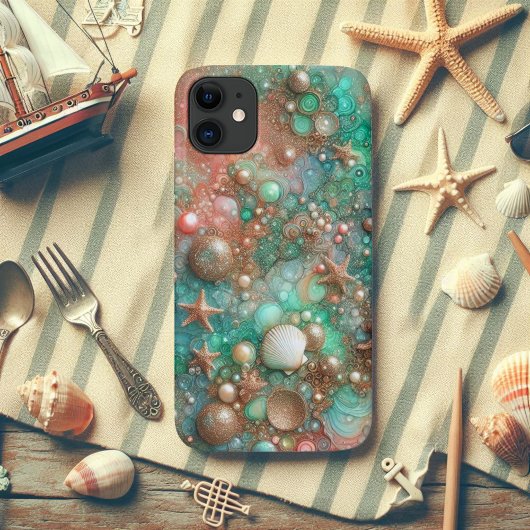 ミント・シー・フォームとゴールドの輝きのヒトデ Case-Mate iPhoneケース