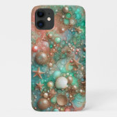 ミント・シー・フォームとゴールドの輝きのヒトデ Case-Mate iPhoneケース (裏面)