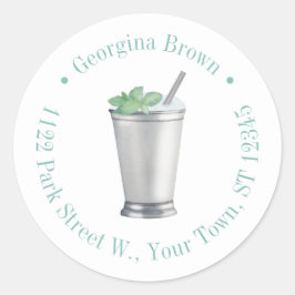ミント ジュレップ 水彩画 カクテル 返送先住所ラベル ラウンドシール