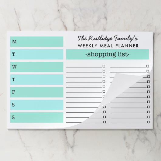 ミント&ターコイズファミリーミールプランナー ペーパーパッド (折り畳み)