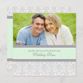 ミント·ダマスク·フォト結婚の誓いを更新する招待状 招待状 (正面/裏面)