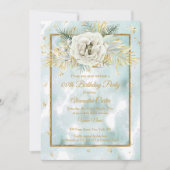 ミント ティール ゴールド大理石 ローズ フローラル バースデー パーティー 招待状 (正面)
