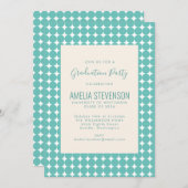 ミント ティール ジオメトリック ドット パターン 卒業パーティー 招待状 (正面/裏面)