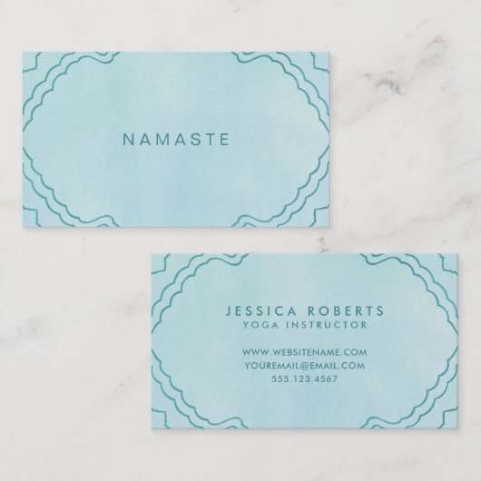 ミント&ティール（緑がかった色）グリーンシンプルナマステヨガ先生 名刺 (正面/裏面)