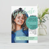 ミント&ティール(緑がかった色)レトロアーチフォト卒業 招待状 (スタンド正面)