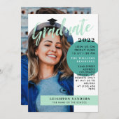 ミント&ティール(緑がかった色)レトロアーチフォト卒業 招待状 (正面/裏面)