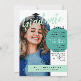 ミント&ティール（緑がかった色）レトロアーチフォト卒業 招待状