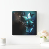 ミント・ナイト・バターフライ スクエア壁時計 (ホーム)