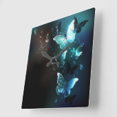 ミント・ナイト・バターフライ スクエア壁時計 (傾斜)