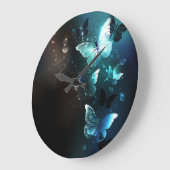 ミント・ナイト・バターフライ ラージ壁時計 (傾斜)