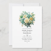 ミント、ハンターグリーン、金ゴールドフローラサマー結婚ズ 招待状 (正面)