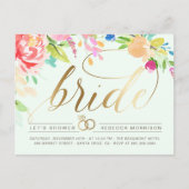 ミント |バラ&金ゴールドダイヤモンドリングや輪ブライダルシャワー インビテーションポストカード (正面)