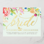 ミント |バラ&金ゴールドダイヤモンドリングや輪ブライダルシャワー 箔招待状ポストカード (正面)