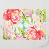 ミント |バラ&金ゴールドダイヤモンドリングや輪ブライダルシャワー 箔招待状 (裏面)