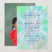 ミント パステル タイダイ タイポグラフィー 卒業パーティー 招待状 (正面/裏面)