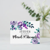ミント&パープルフローラが私のメイド・オブ・オーナー(花嫁付き添い人) 招待状 (スタンド正面)