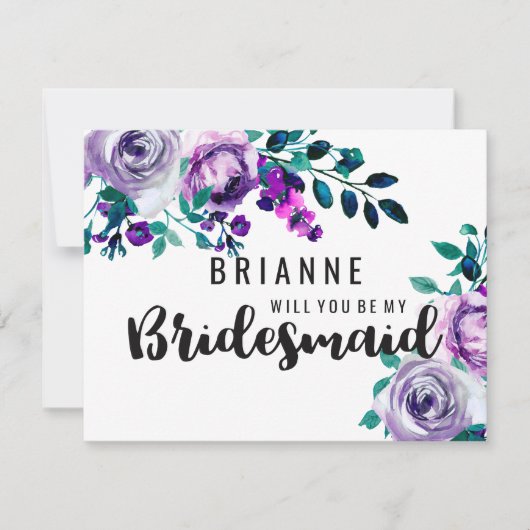 ミント&パープルフローラは私の花嫁になる 招待状 (正面)