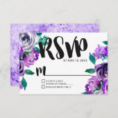 ミント&パープルフローラバラウェディングRSVP応答 出欠カード (正面/裏面)