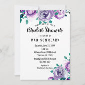 ミント&パープルフローラバラブライダルシャワー招待 招待状 (正面)