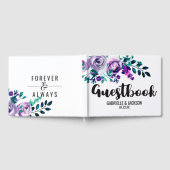 ミント&パープルフローラ水の色結婚のモノグラム ゲストブック (全面)