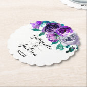 ミント&パープルフローラ水の色結婚のモノグラム ペーパーコースター (アングル)