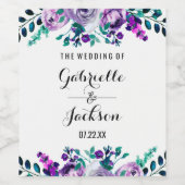 ミント&パープルフローラ水の色結婚のモノグラム ワインラベル (シングルラベル)