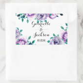 ミント&パープルフローラ水の色結婚のモノグラム 長方形シール (バッグ)