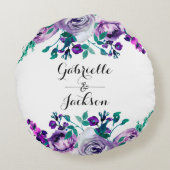 ミント&パープルフローラ結婚のリングや輪ベアラ ラウンドクッション (裏面)