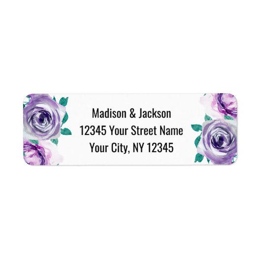 ミント&パープルフローラ結婚バラ差出人住所 ラベル (正面)