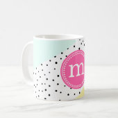 ミント、ピンクと黄色の夏のモノグラムパーソナライズされた コーヒーマグカップ (正面左)