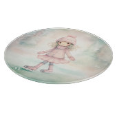 ミント&ピンクウィンターシーンガールスケートで滑るラウンド カッティングボード (角)