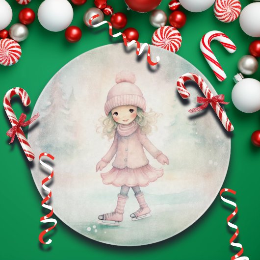 ミント&ピンクウィンターシーンガールスケートで滑るラウンド カッティングボード