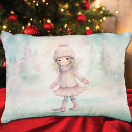 ミント&ピンクウィンターシーンガールスケートで滑る アクセントクッション