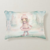 ミント&ピンクウィンターシーンガールスケートで滑る アクセントクッション (正面)