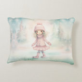 ミント&ピンクウィンターシーンガールスケートで滑る アクセントクッション (裏面)