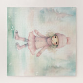 ミント&ピンクウィンターシーンガールスケートで滑る ジグソーパズル (横)