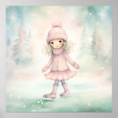 ミント&ピンクウィンターシーンガールスケートで滑る ポスター (正面)